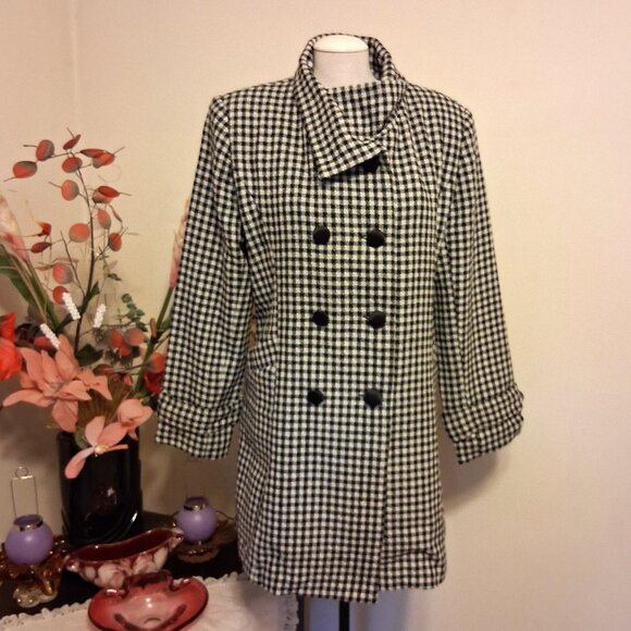 NEW Women’s Black White Double-Breasted Lined Trench Coat Winter Outerwear 14 L - Picture 4 of 10